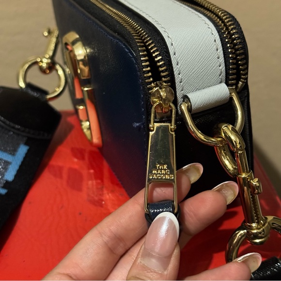 Marc Jacobs Navy Blue Crossbody Bag with Gold Accent